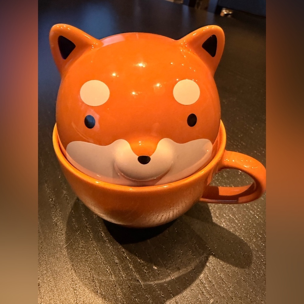 ❤️ 2 for $10 ❤️ Cute Fox Ceramic Mug with Lid - Bright Orange